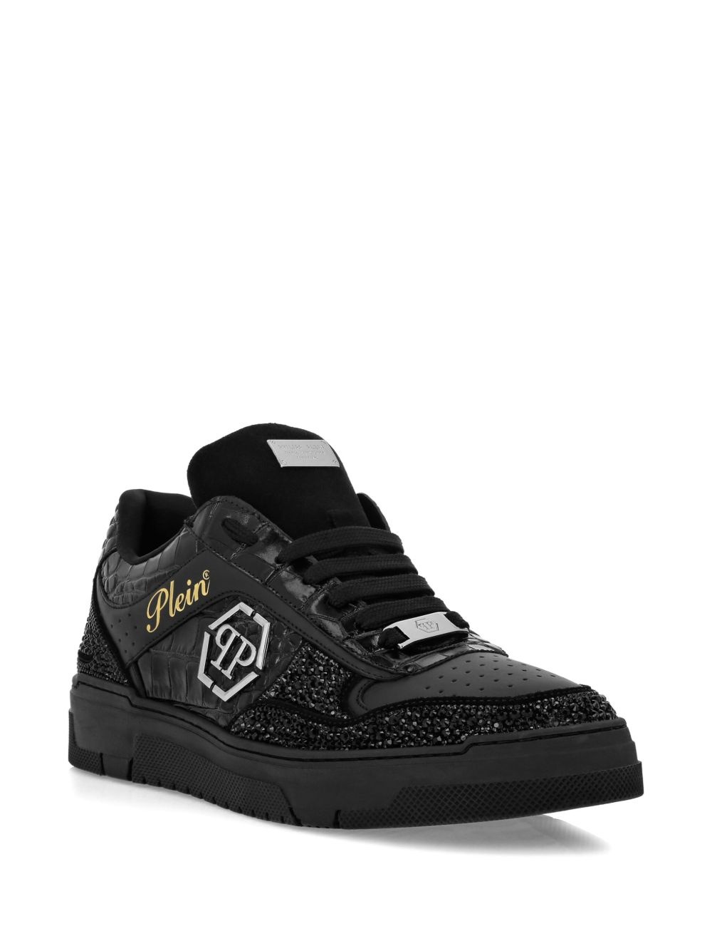 crystal-embellished leather sneakers - 2