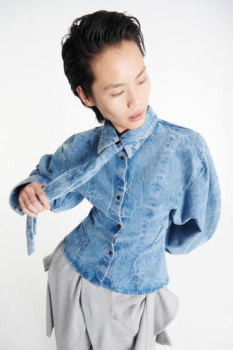 PUFF SLEEVE SHIRT INDIGO ACID WASH 6