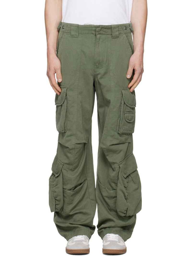 Khaki Cotton Linen Cargo Pants 1