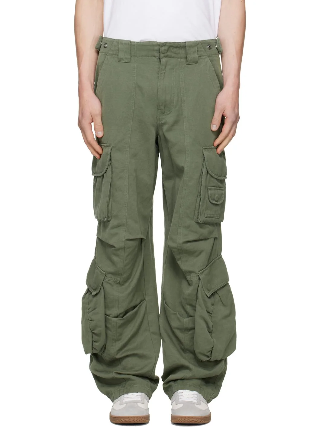 Khaki Cotton Linen Cargo Pants - 1