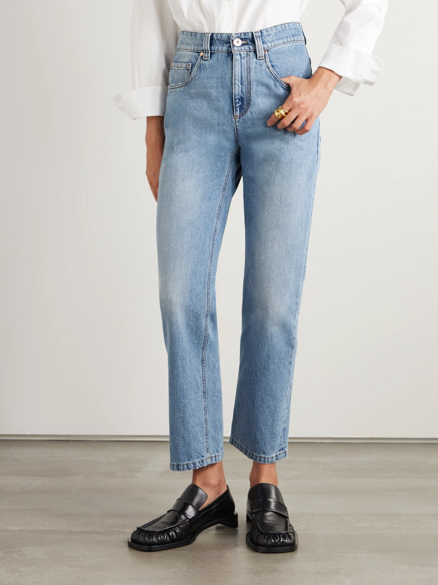Bead-embellished cropped straight-leg jeans Light denim - 3