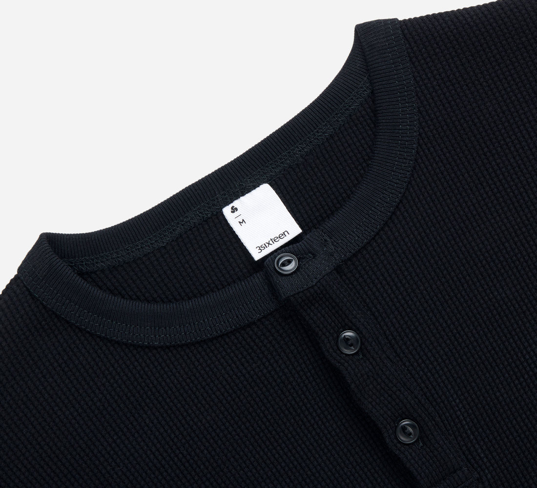 Long Sleeve Thermal Henley - Black - 3