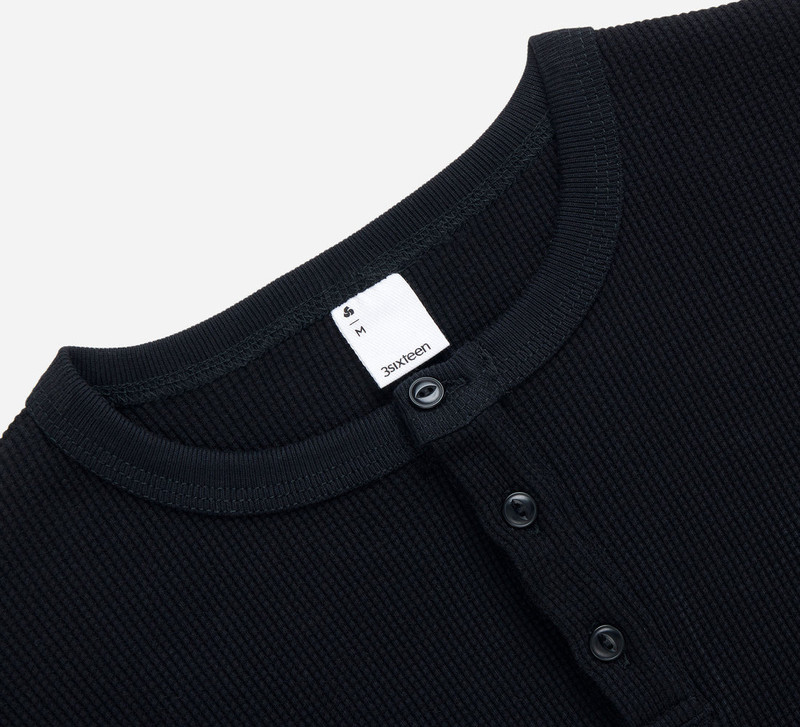 Long Sleeve Thermal Henley - Black 3
