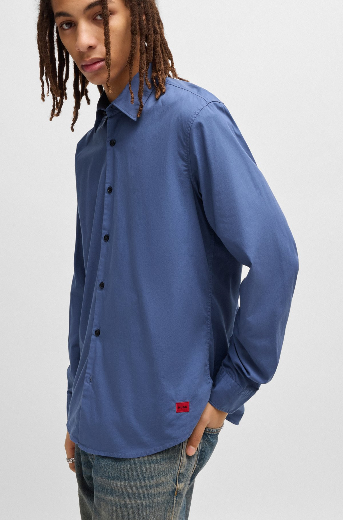SLIM-FIT SHIRT IN STRETCH-COTTON CANVAS - 6