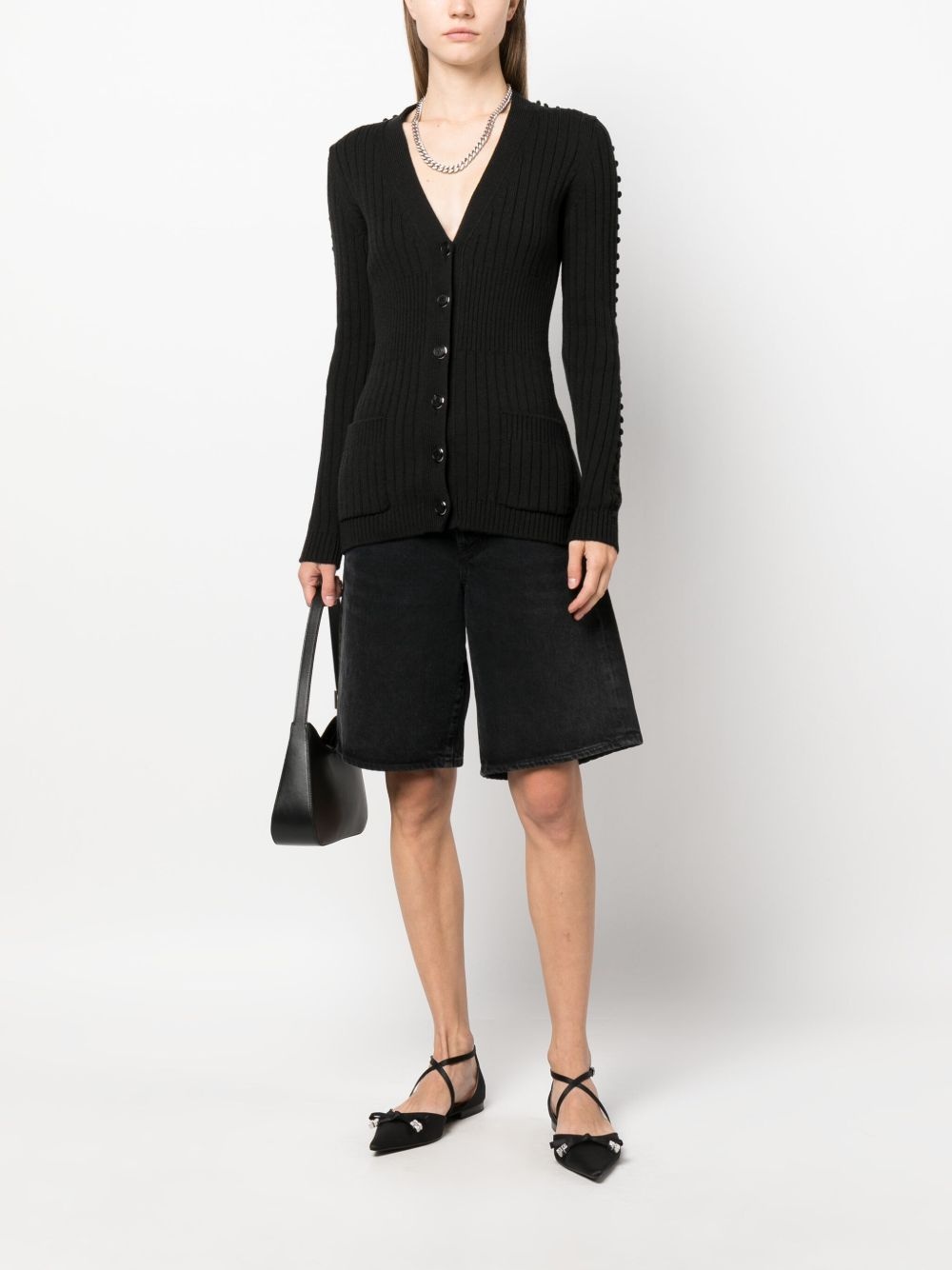 V-neck ribbed cardigan - 2