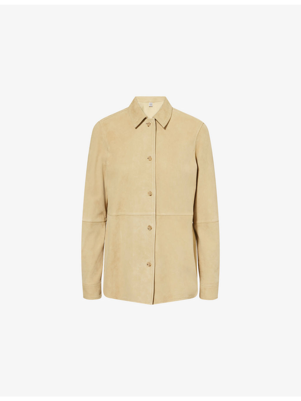 Curved-Hem Long-Sleeves Suede Shirt - 1