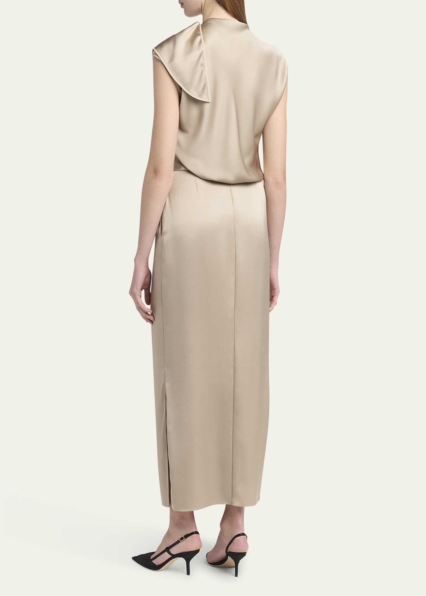 Long Cowl-Neck Double Satin Dress - 3