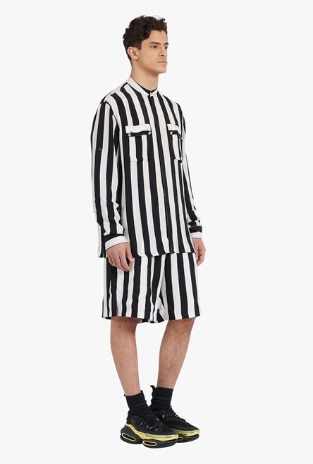 Oversized black and white striped cuprammonium shirt - 7