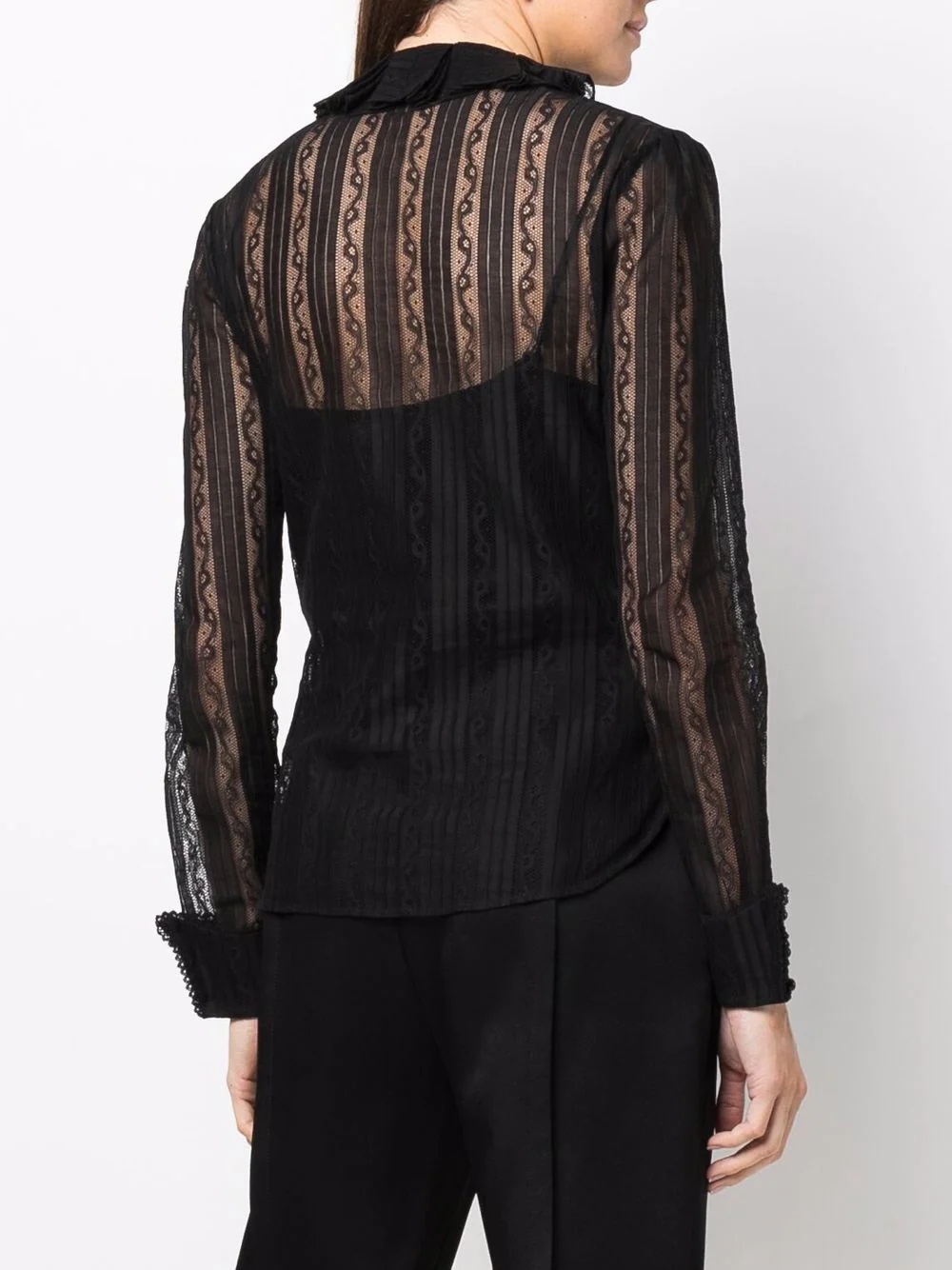 frilled-neck lace shirt - 4