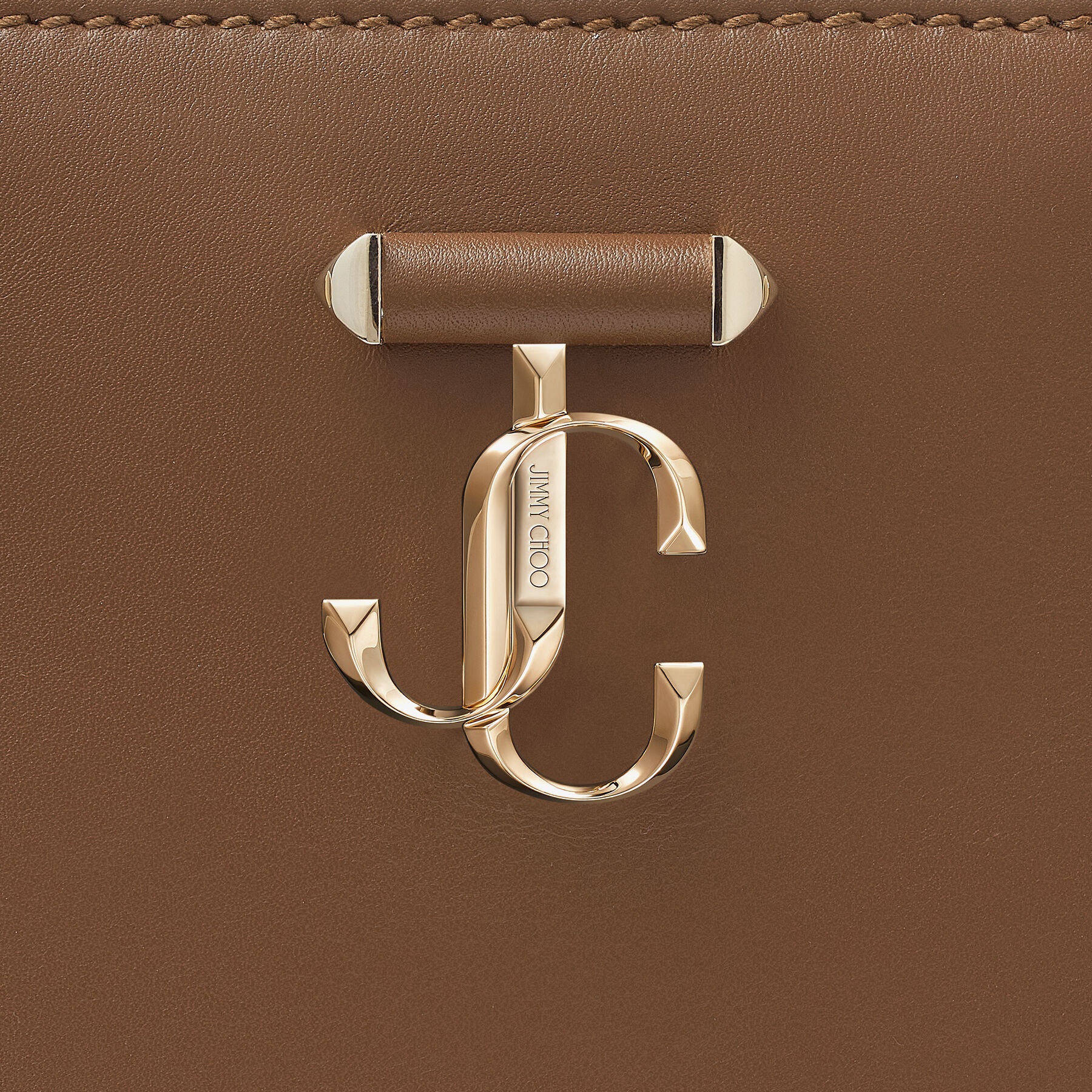 Varenne Tote Bag S
Dark Tan Fine Shiny Calf Leather Tote Bag with Light Gold JC Emblem - 4