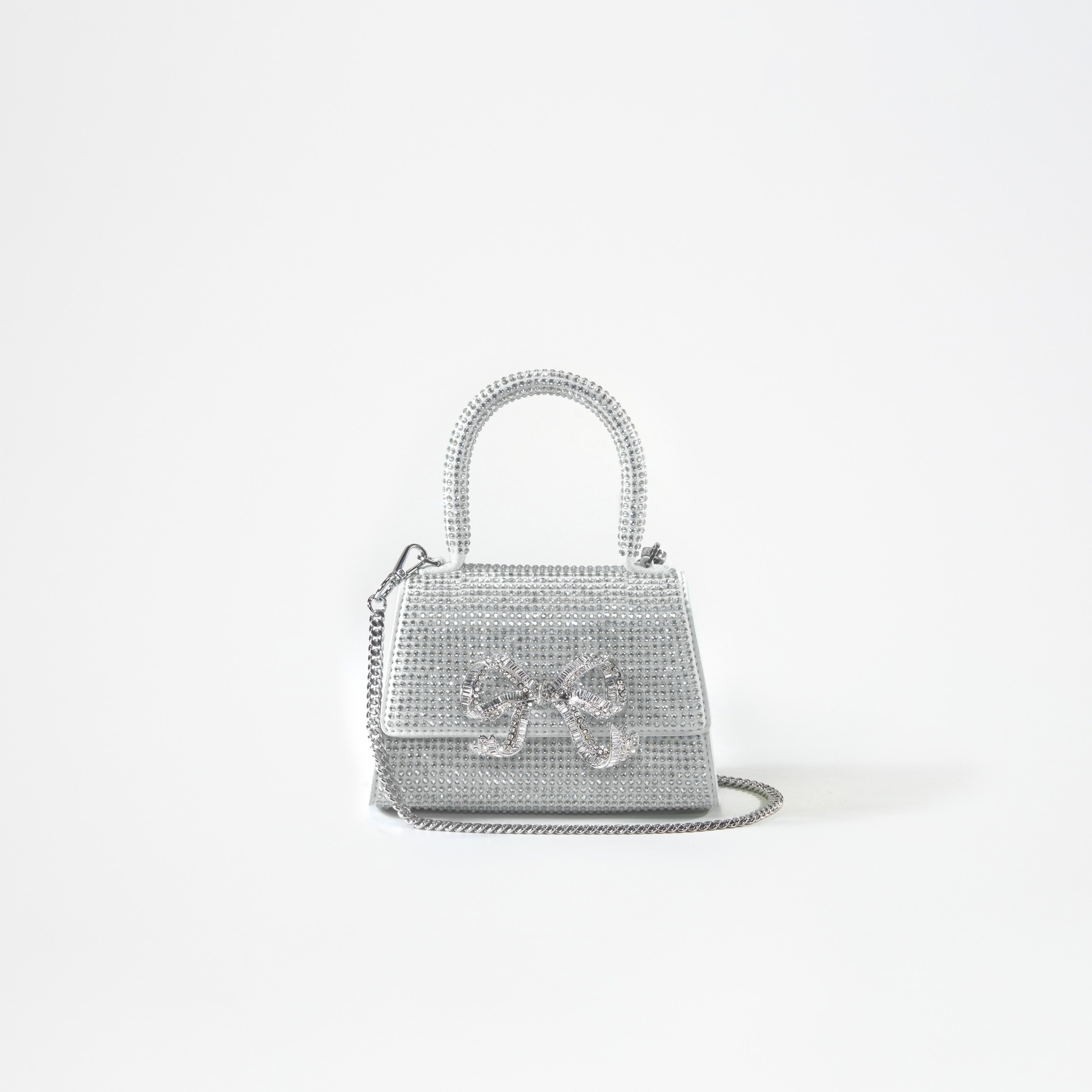 Silver Rhinestone Bow Micro Bag - 4
