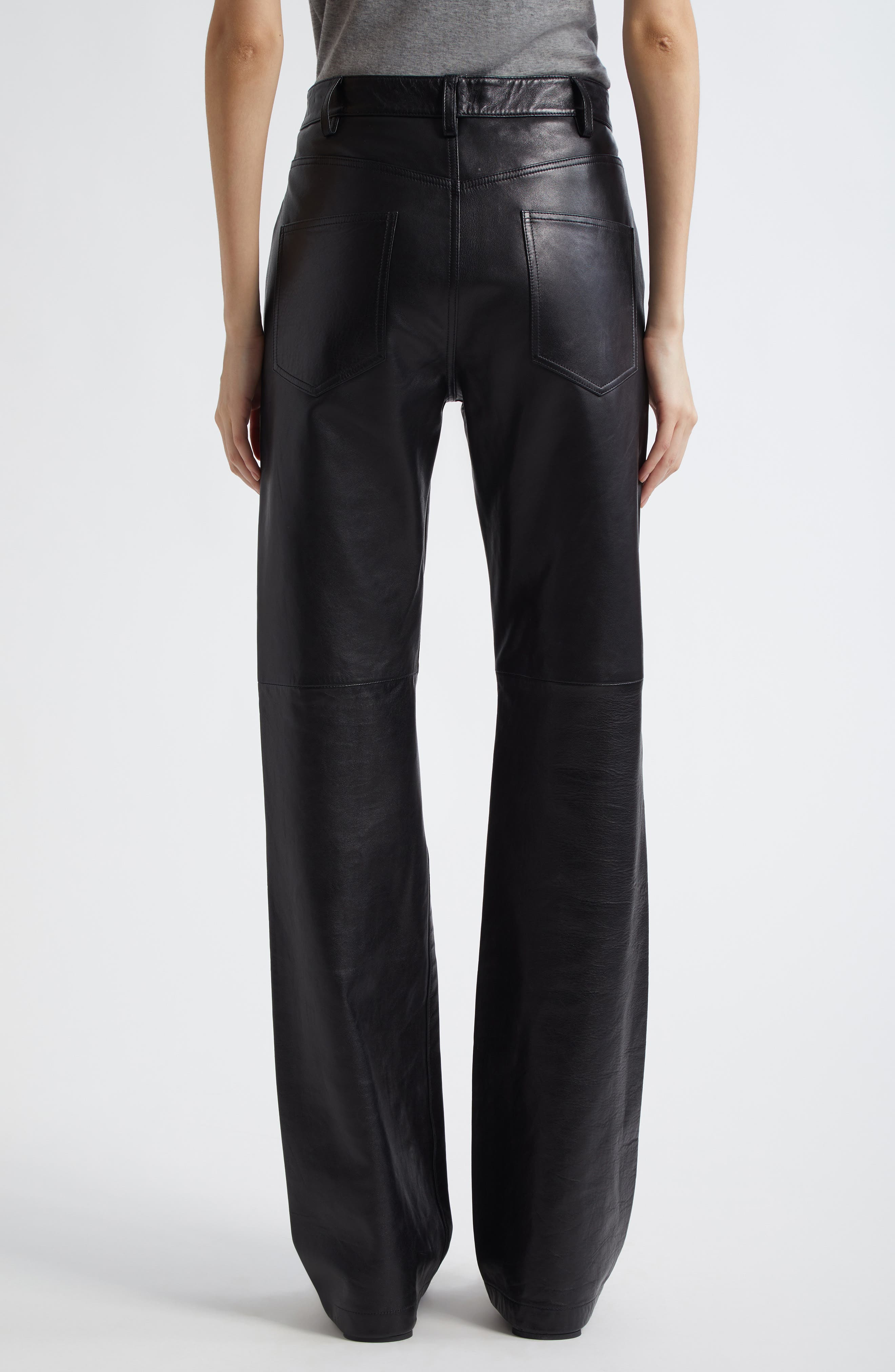 Nili Lotan Joan Straight Leg Leather Pants in Black at Nordstrom - 3