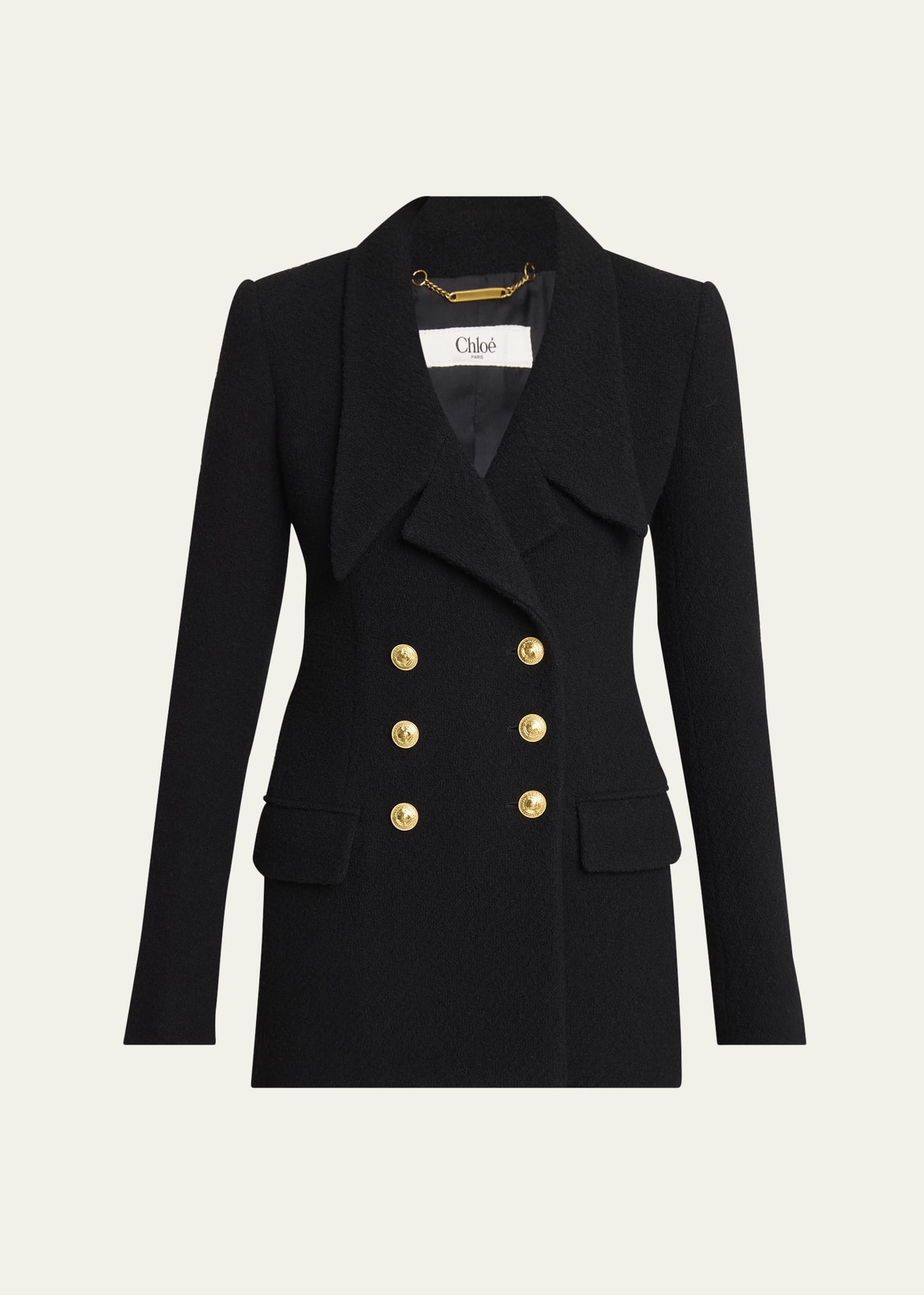Cascade-Lapel Double-Breasted Boucle Jacket - 1