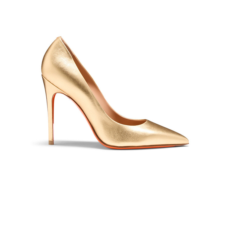Women's gold laminated leather high-heel pump 1