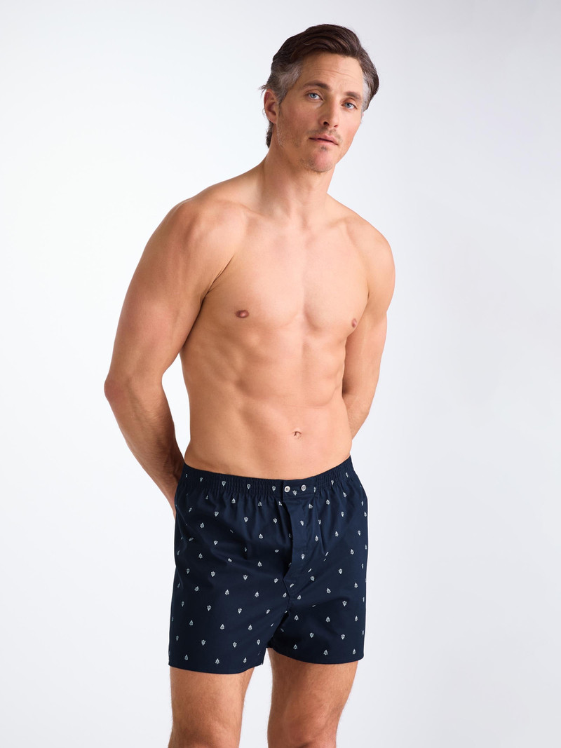 Men's Classic Fit Boxers Cotton Batiste Navy Paisley Motif 1