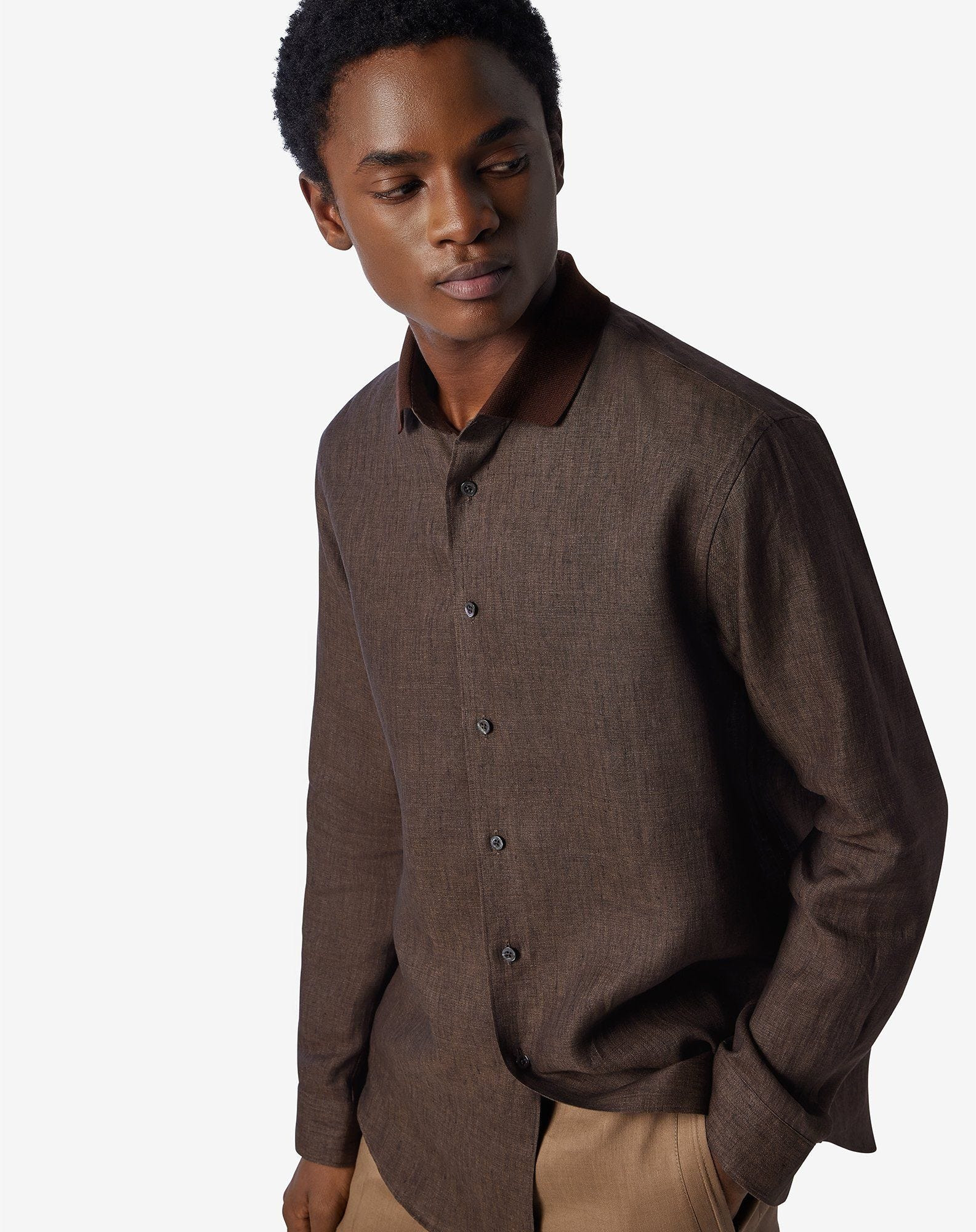 Brown pure linen shirt - 4