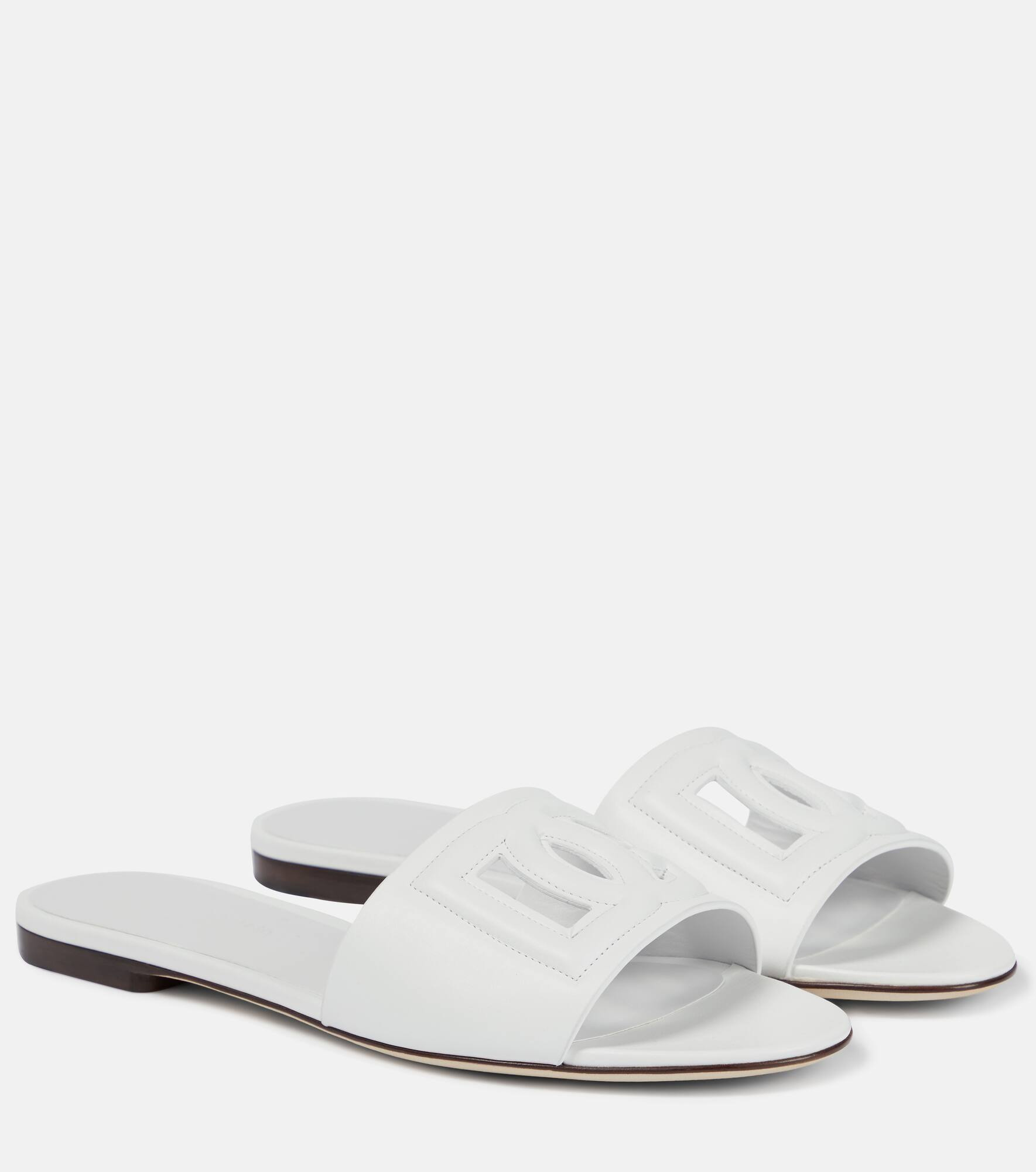 Logo cutout leather slides - 1