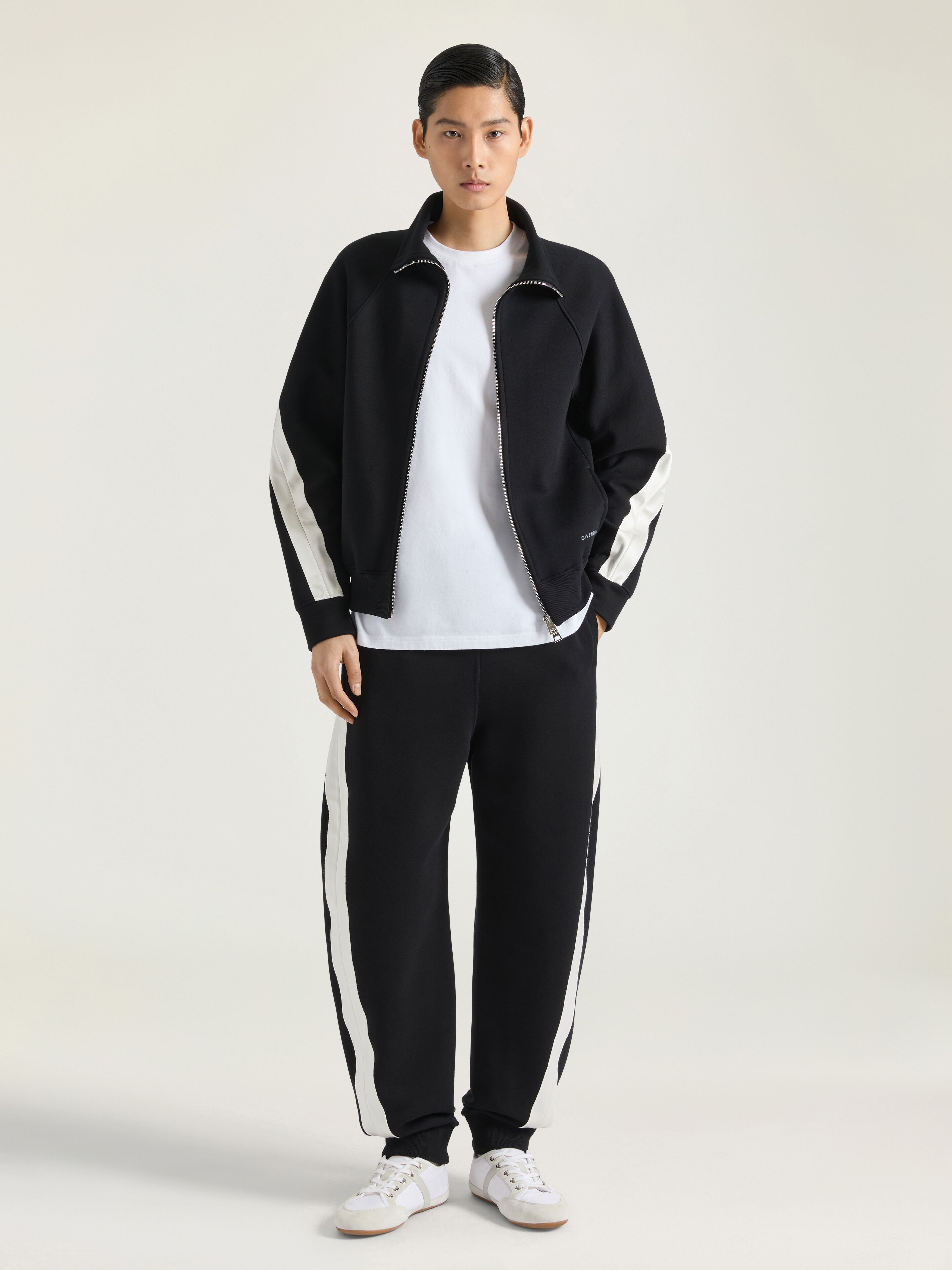 ZIPPED SWEATSHIRT IN SCUBA WITH SATIN COUTURE DETAIL - 2