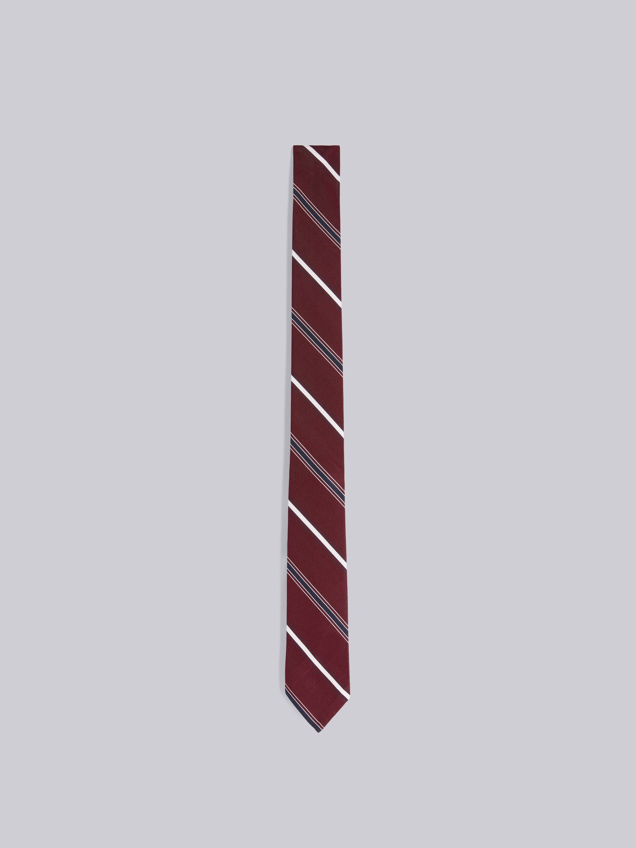 Dark Red Silk and Cotton Jacquard Alternating Stripe Classic Tie - 1