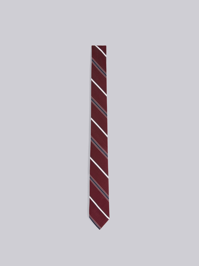 Dark Red Silk and Cotton Jacquard Alternating Stripe Classic Tie 1