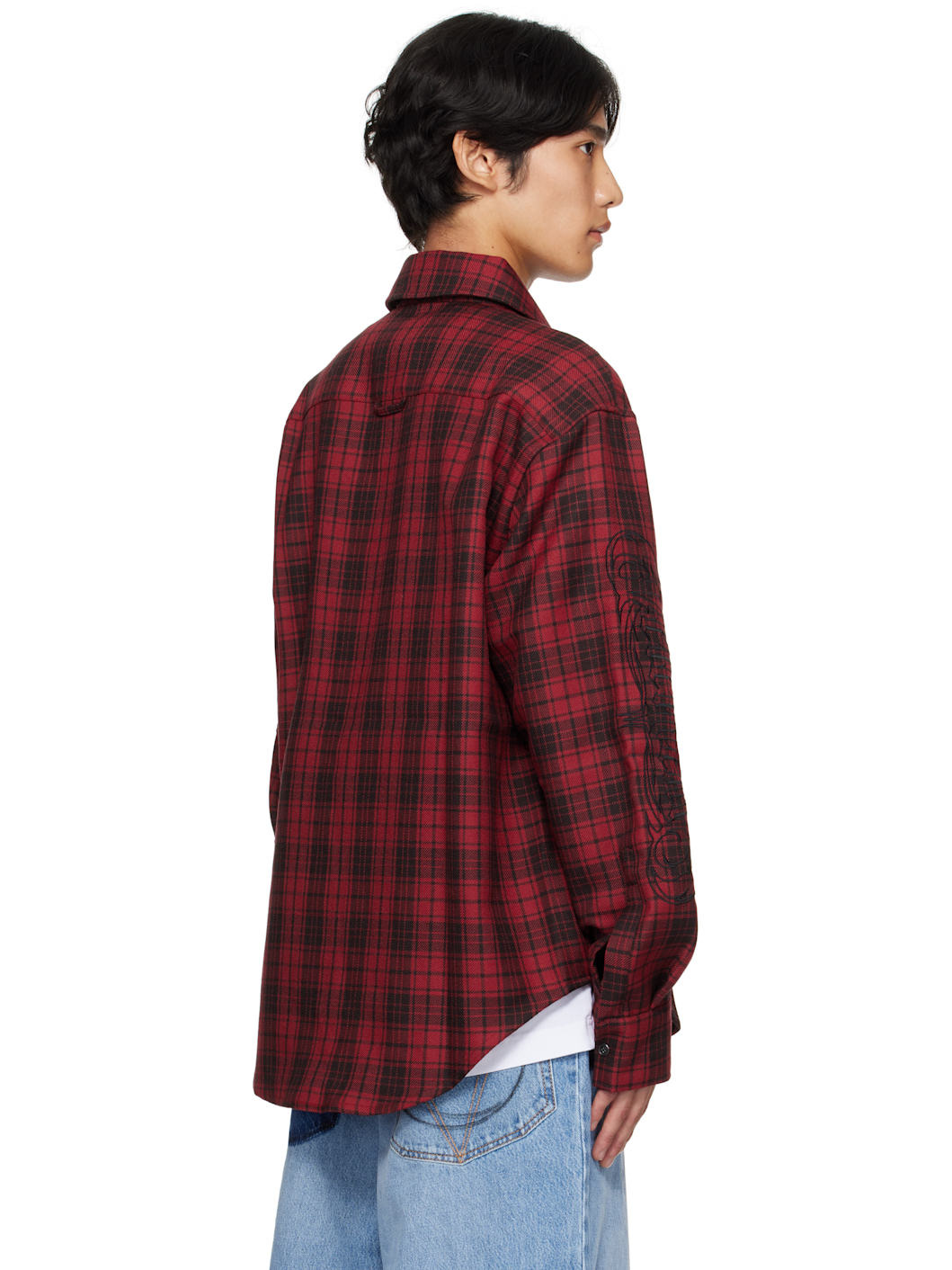 Red & Black Plaid Embroidered Shirt - 3