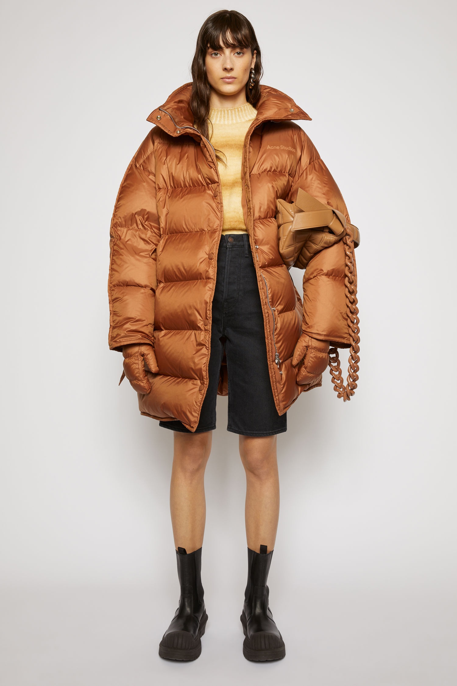 Belted puffer coat mink brown - 2