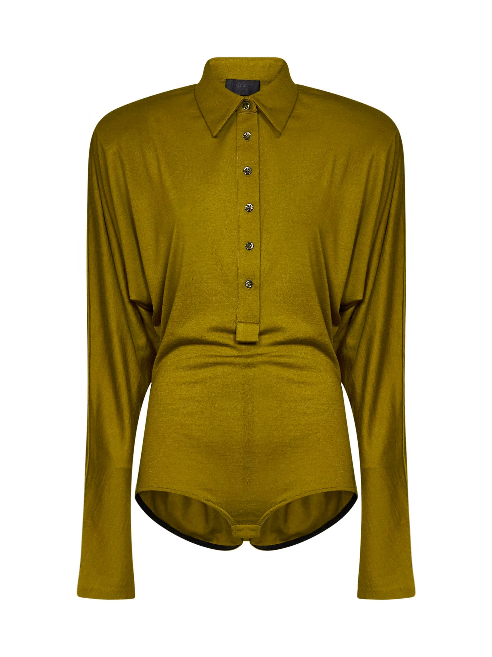 Olive green wool-blend jersey polo bodysuit - 1