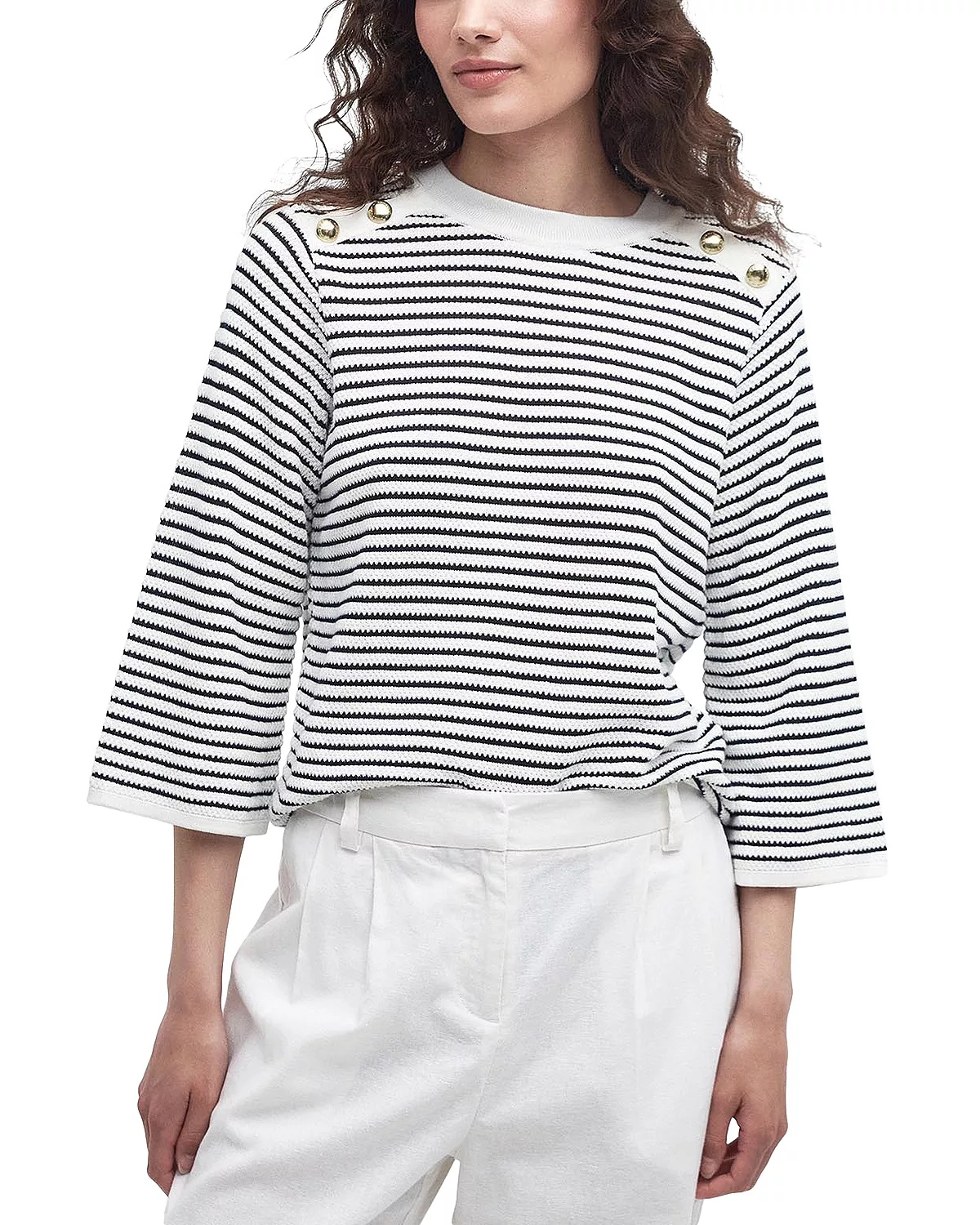 Macy Striped Three Quarter Sleeve Sweater - 1