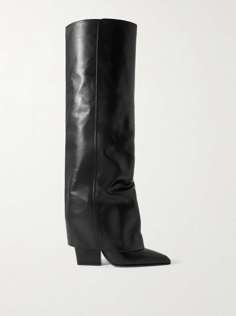 Jane folded leather knee boots Black 1
