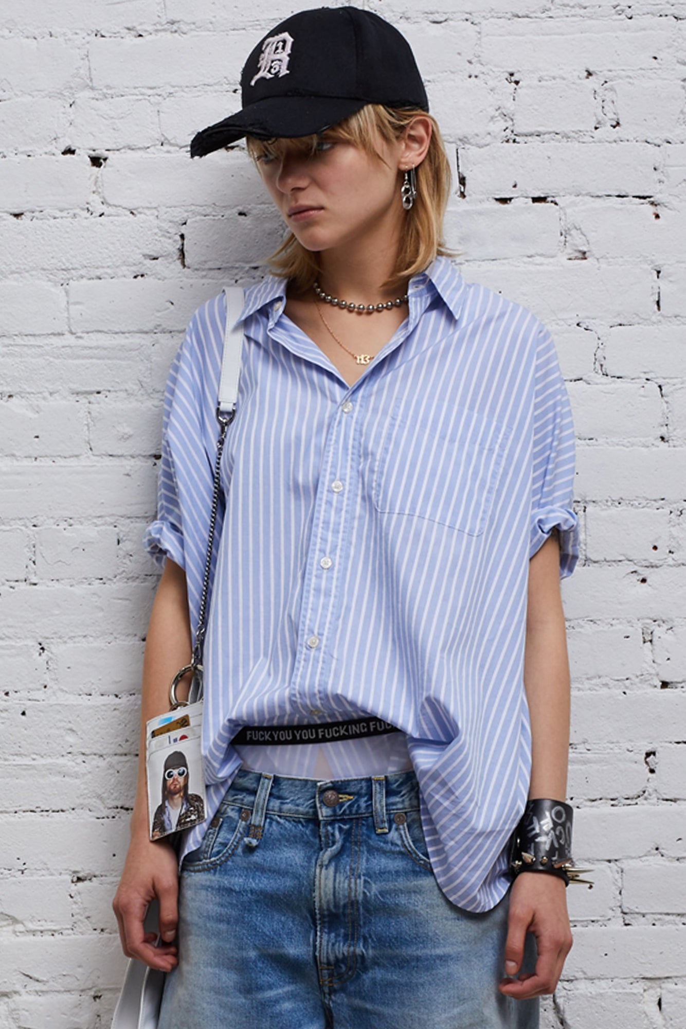 OVERSIZED BOXY BUTTON UP SHIRT - LT BLUE WIDE STRIPE | R13 - 2
