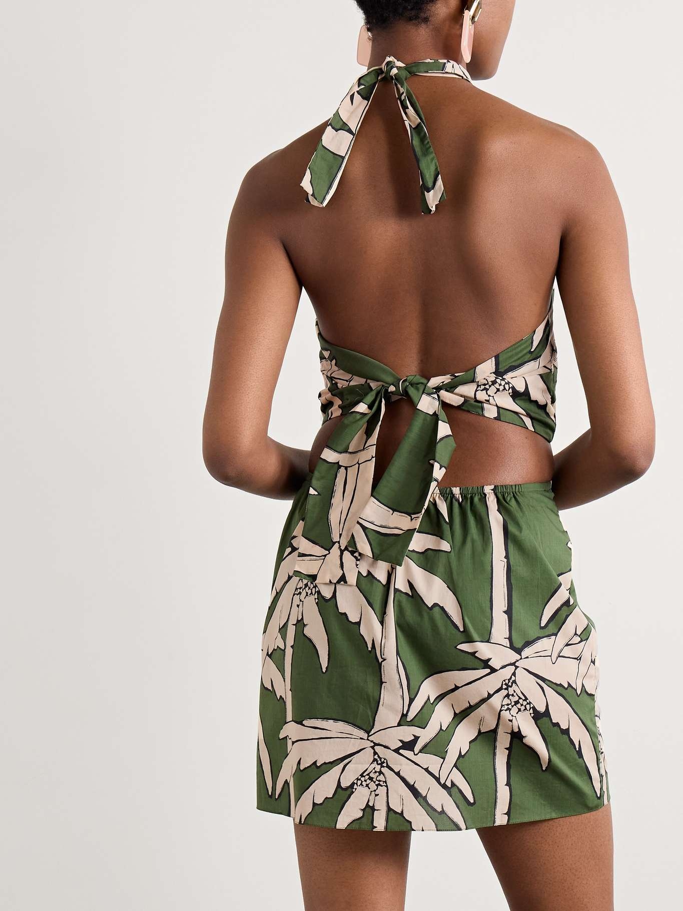 Heart Pirate cutout printed voile halterneck mini dress Green - 3