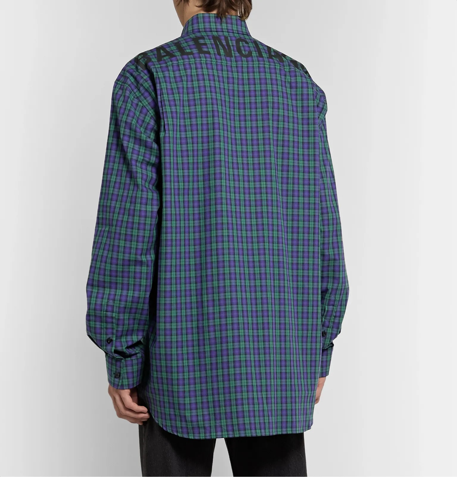 Oversized Button-Down Collar Logo-Print Checked Cotton-Poplin Shirt - 5