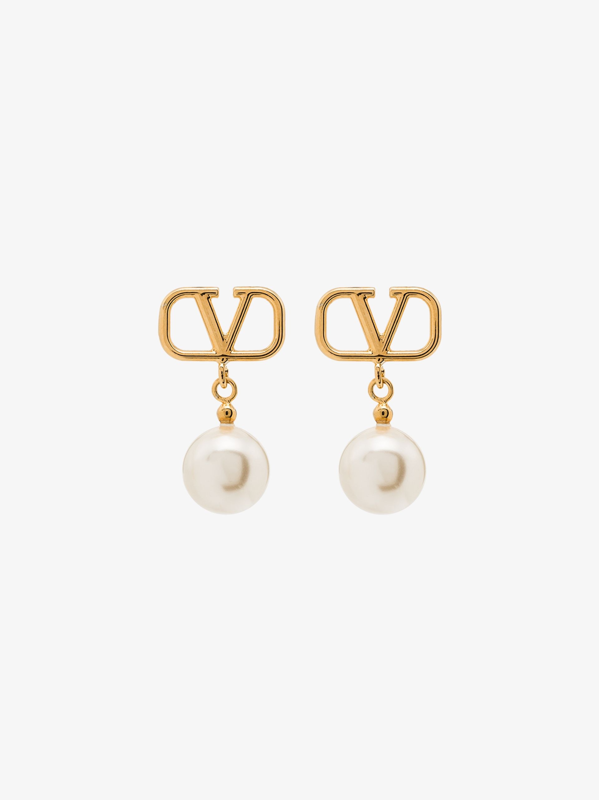 gold tone VLOGO pearl drop earrings - 1