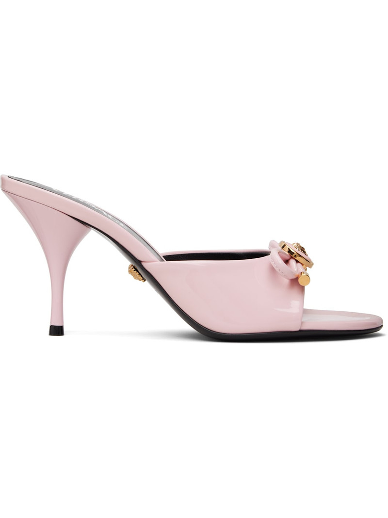 Pink Opera Bow Patent Mule Heeled Sandals 1