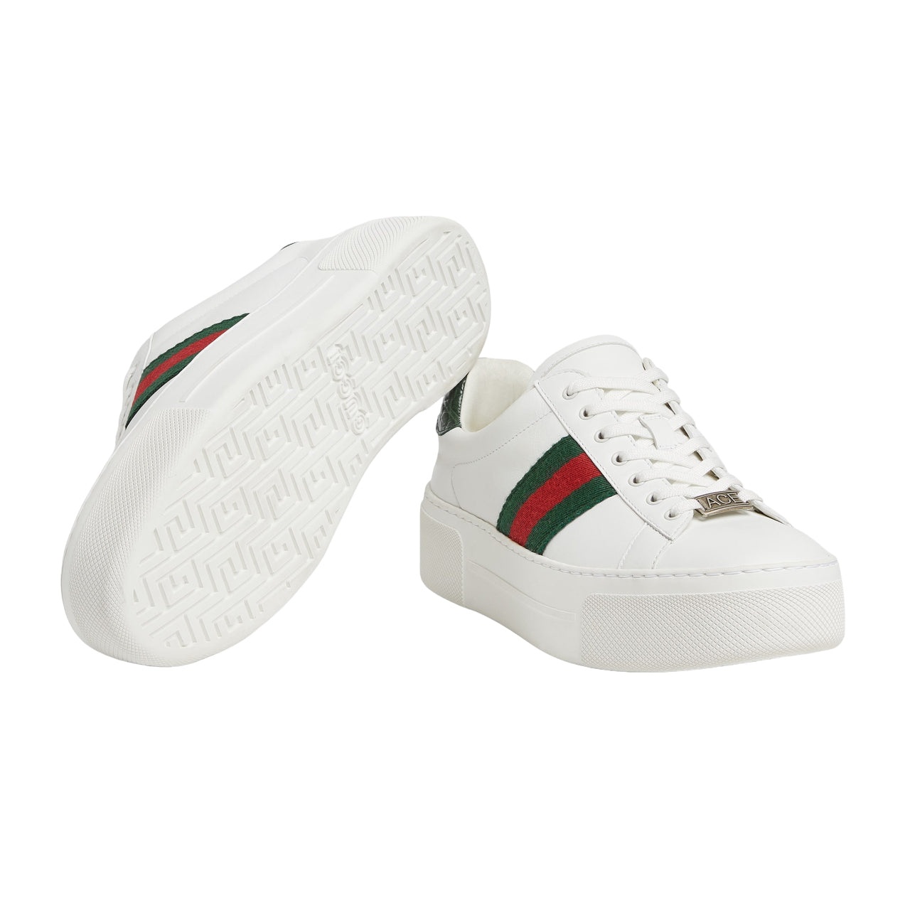 (WMNS) Gucci Ace Leather Platform 'White Green' 791399-AACAG-9055 - 5