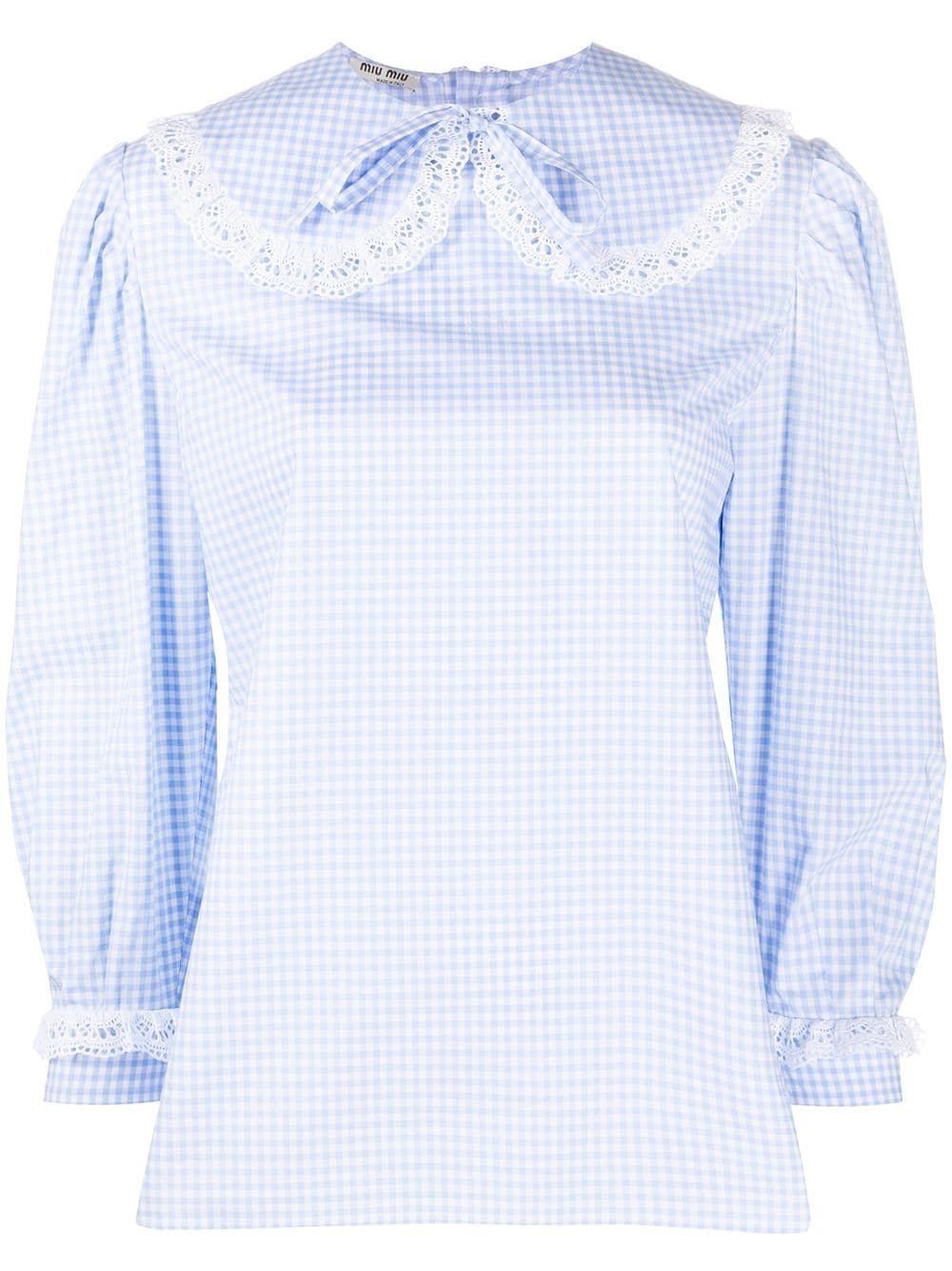 lace-embellished gingham blouse - 1