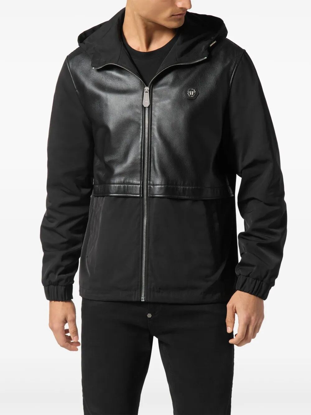 Leather Long Sleeve Hooded Jacket - 4