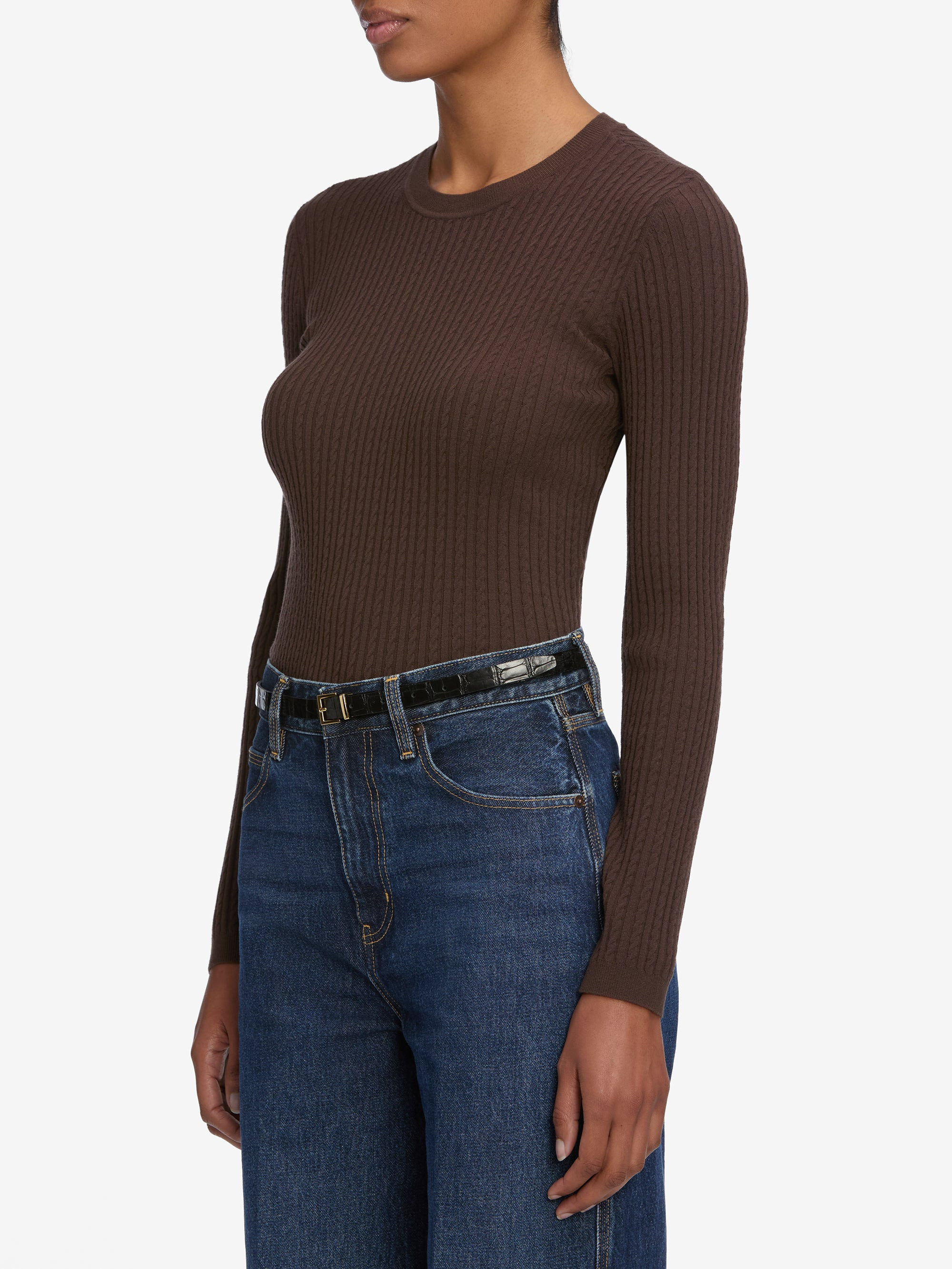 The Fine Cable Sweater in Coffee - 4