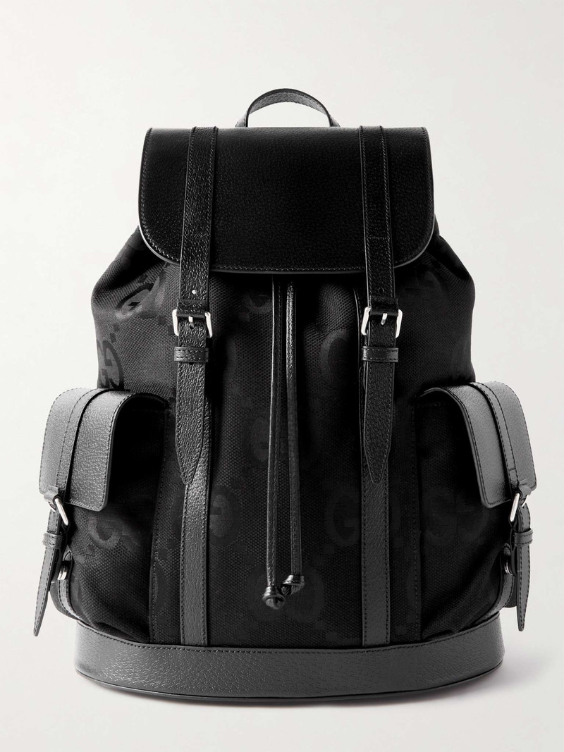 Full-Grain Leather and Monogrammed Canvas Backpack 1