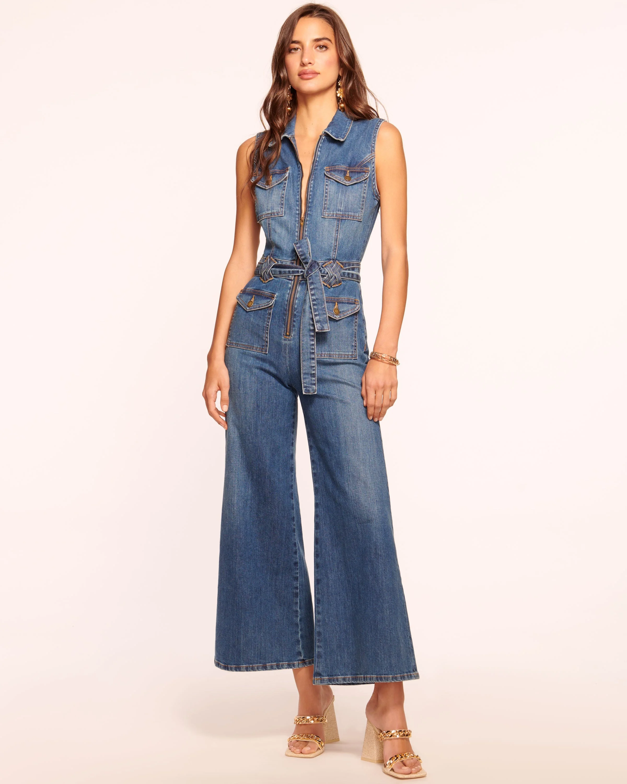 Bell Cropped Denim Jumpsuit - 1