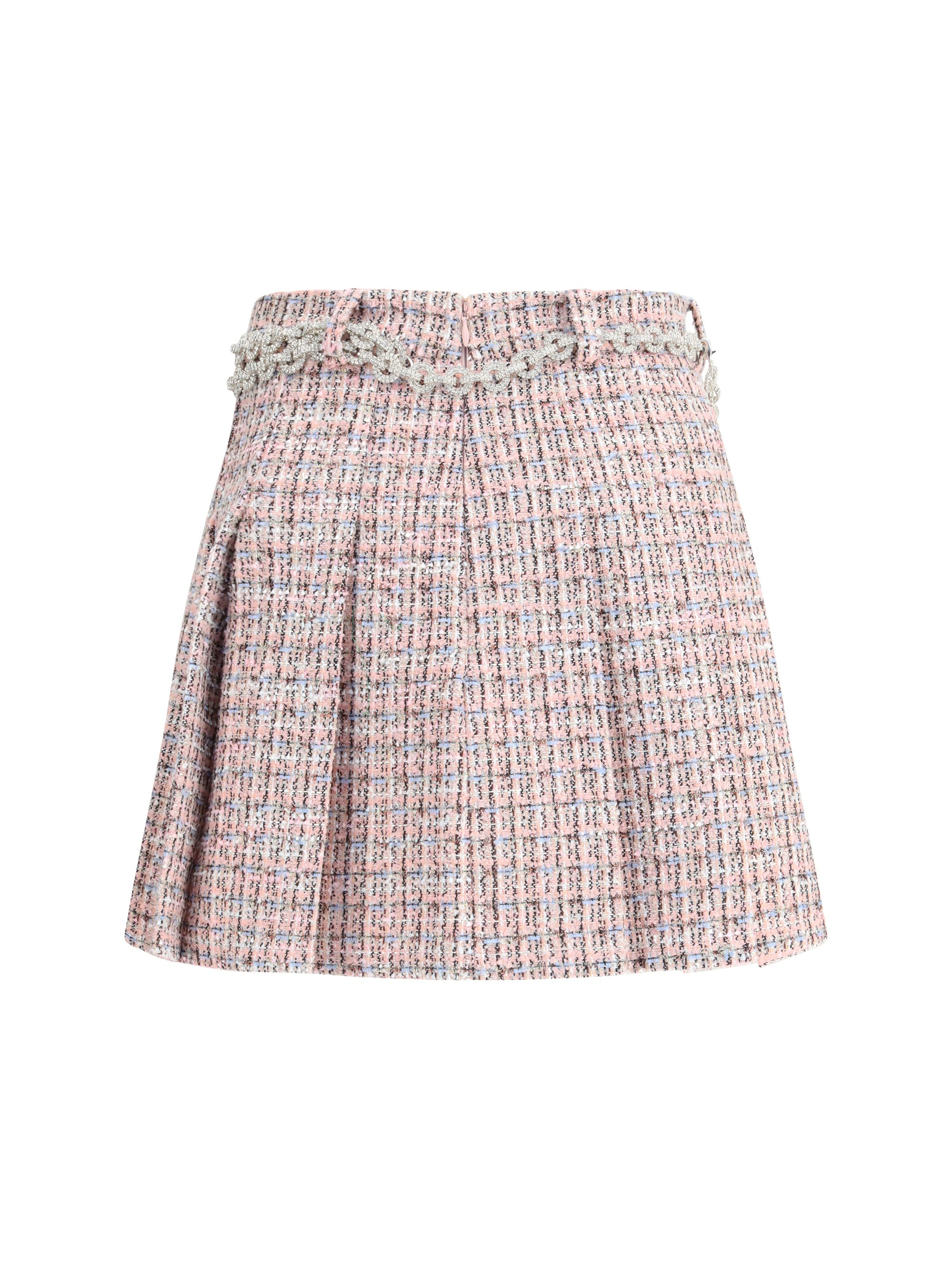 Self-Portrait Women Pink Boucle Crystal Belt Mini Skirt - 2