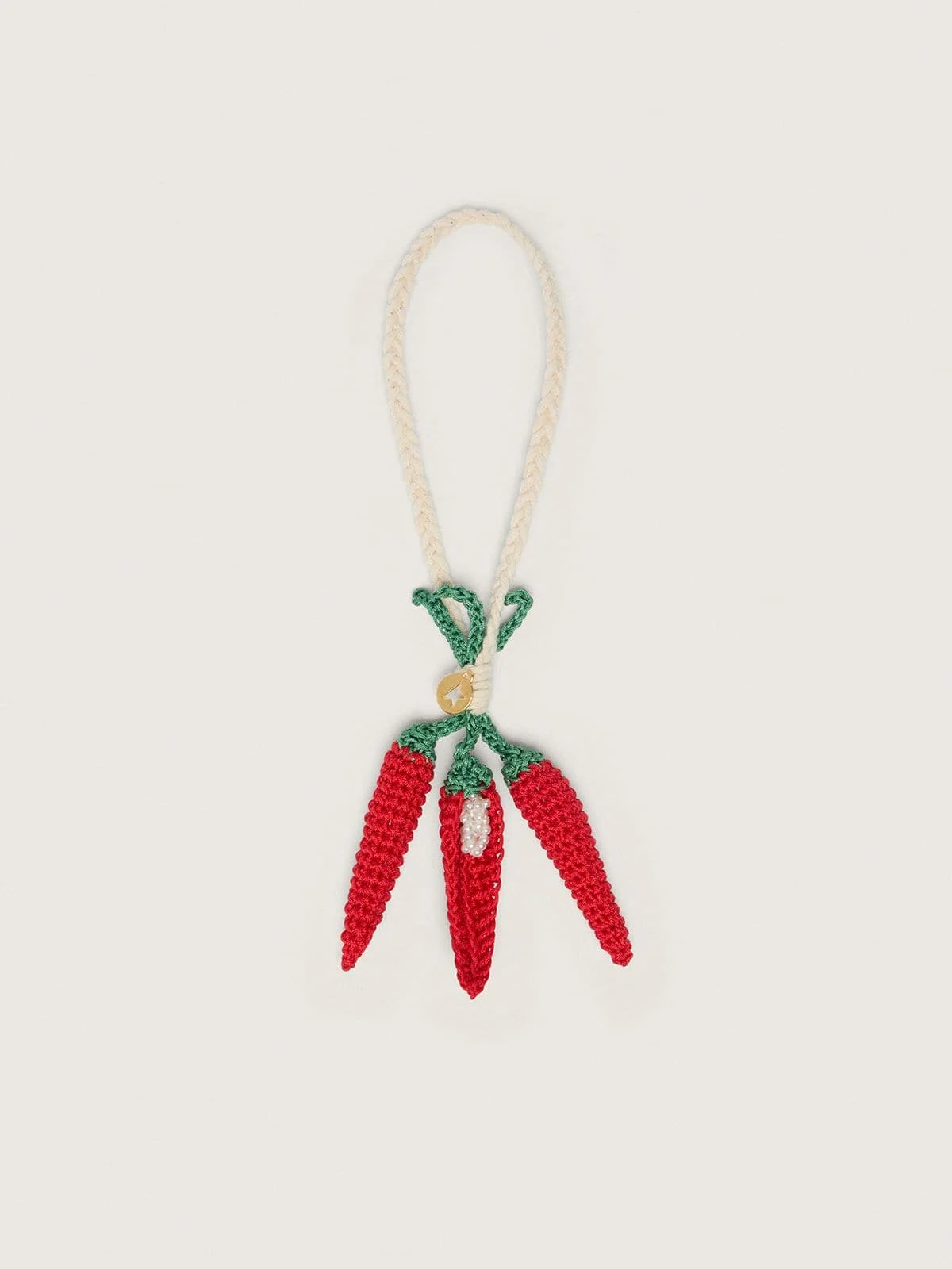Chili pepper charm in cotton crochet with white crochet chain - 1