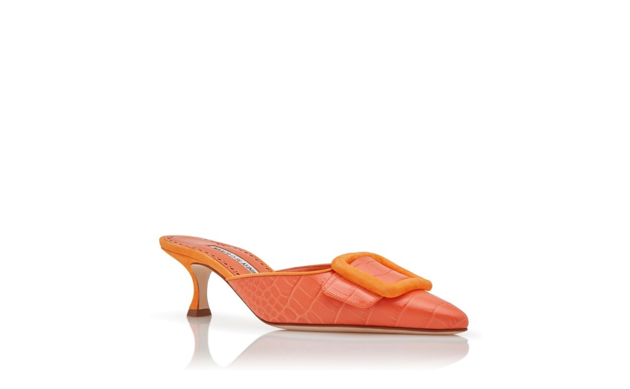 Orange Calf Leather Buckle Detail Mules - 3