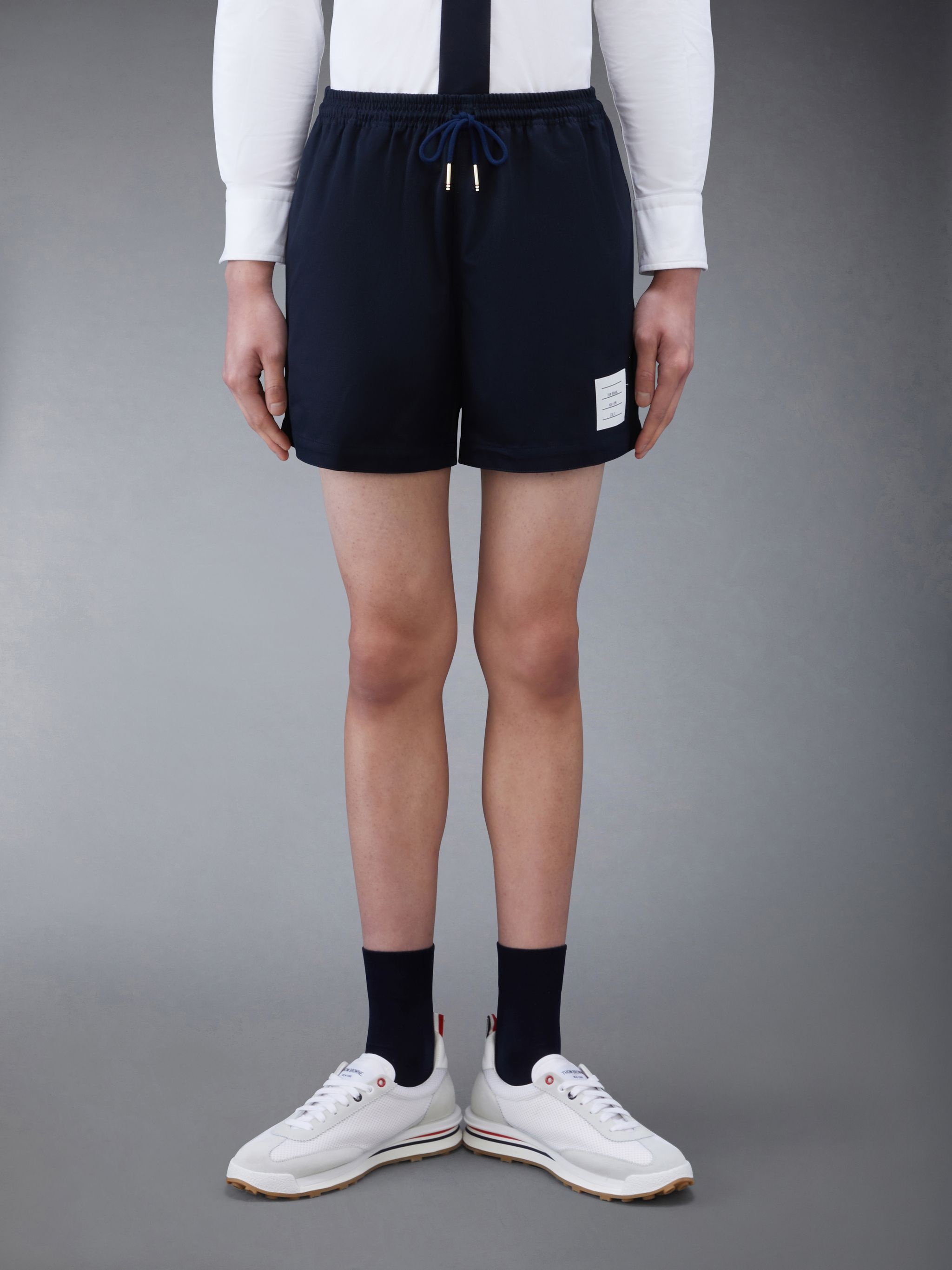 Navy Cotton Twill Drawstring Rugby Shorts - 1