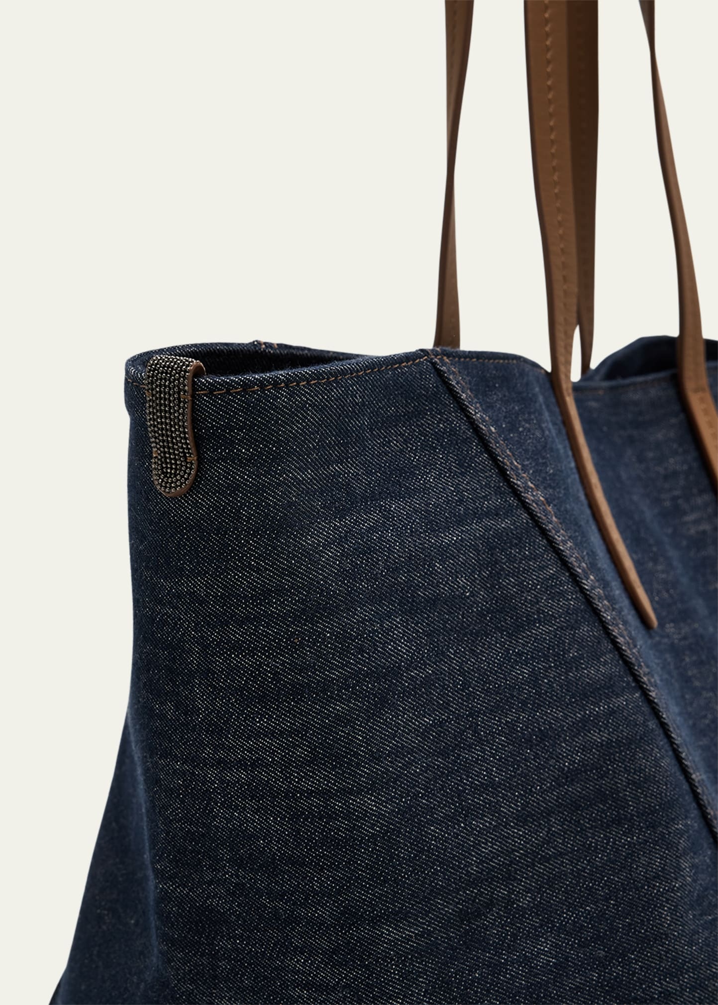 Denim Geometric Tote Bag - 4