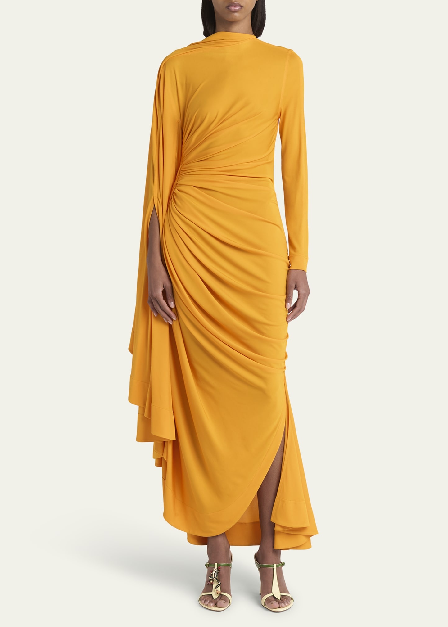 Draped Matte Viscose Jersey Cape Maxi Dress - 2