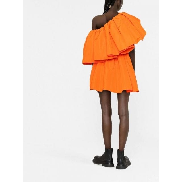 Short orange dress with ruffles and flounces - 4