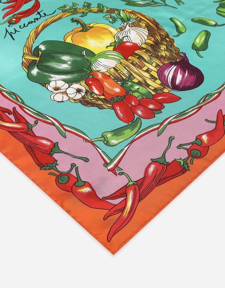Vegetable-print twill scarf (90 x 90) - 3