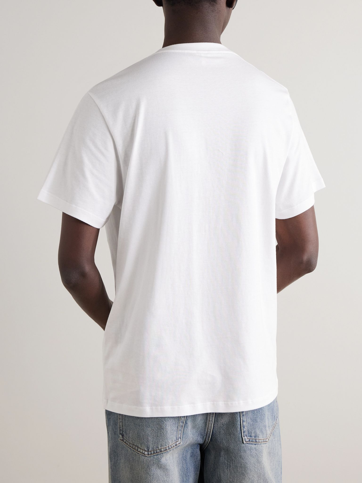Slim-Fit Logo-Embroidered Cotton-Jersey T-Shirt White - 3