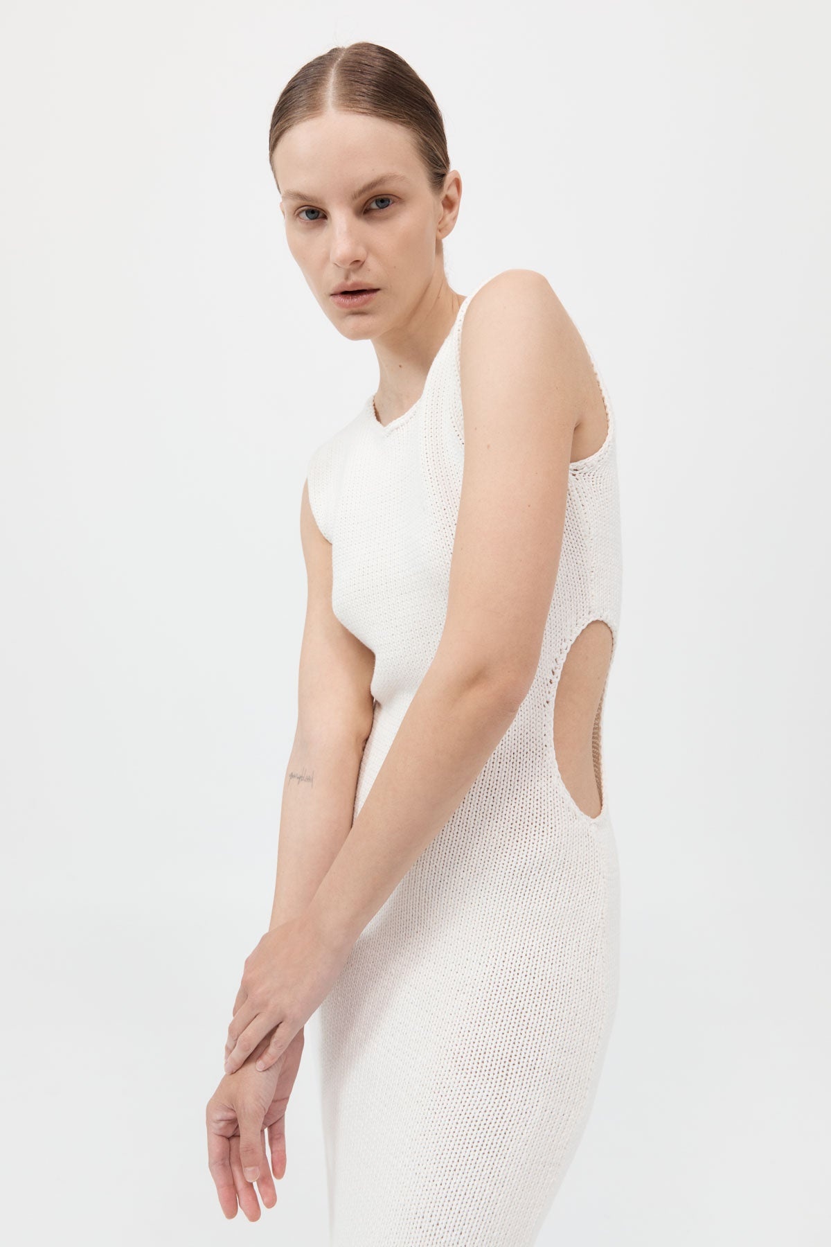Linen Silk Blend Cut Out Dress - Salt - 3